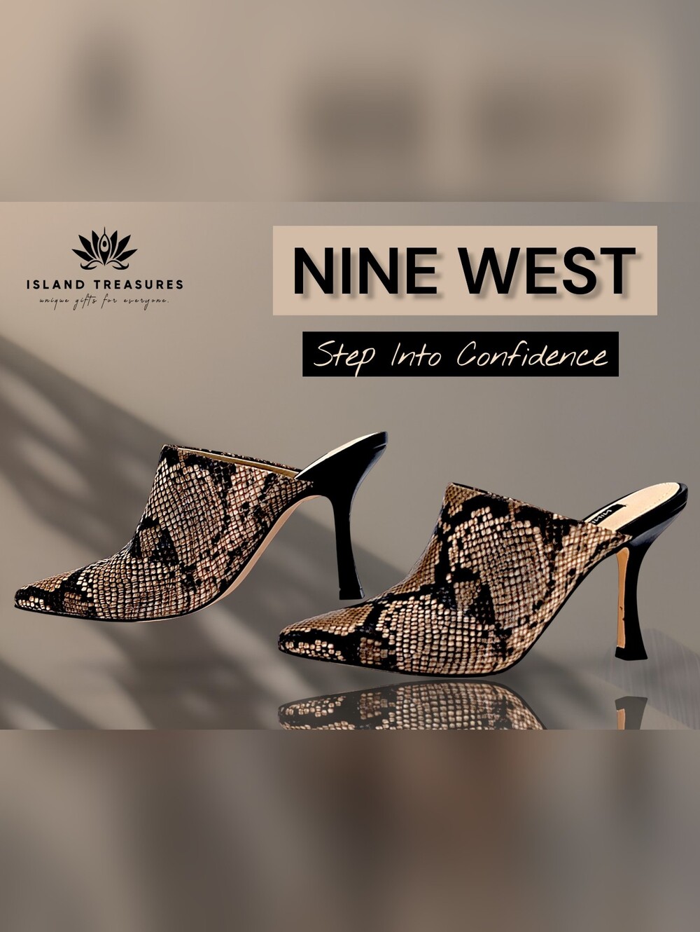 Nine West Size 7M Women's Pointed Mules Natural And Black Snake Print Stilettos